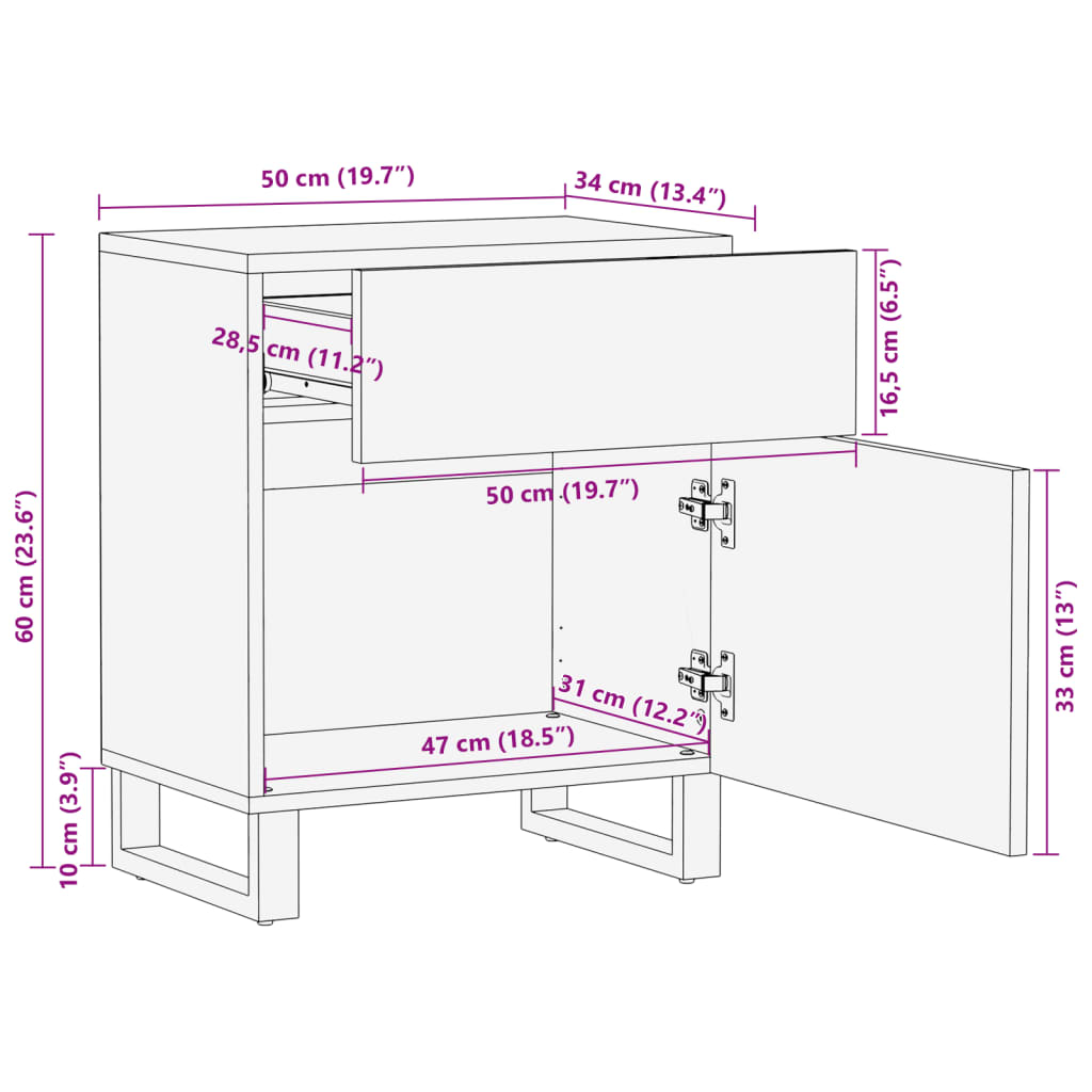 vidaXL Mesita de noche madera maciza de mango blanca 50x34x60 cm