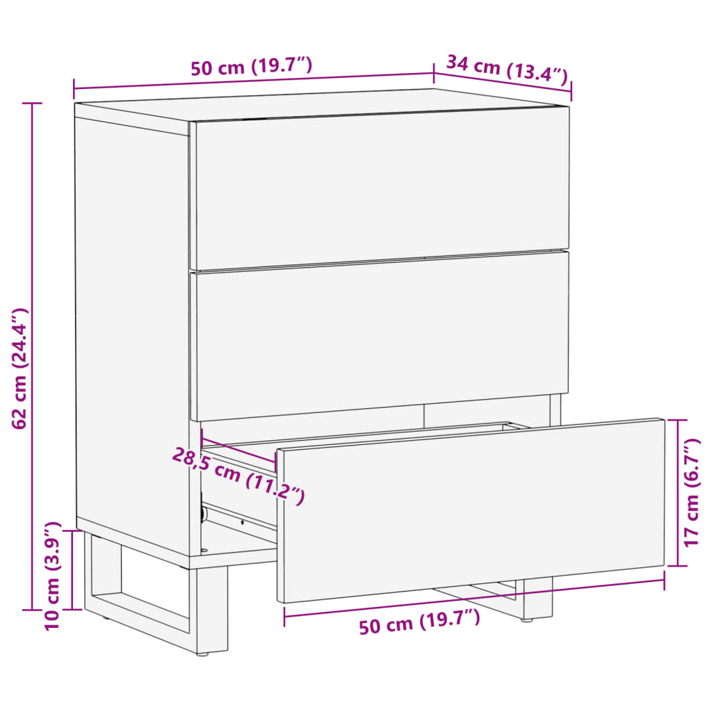 vidaXL Mesita de noche madera maciza de acacia 50x34x62 cm