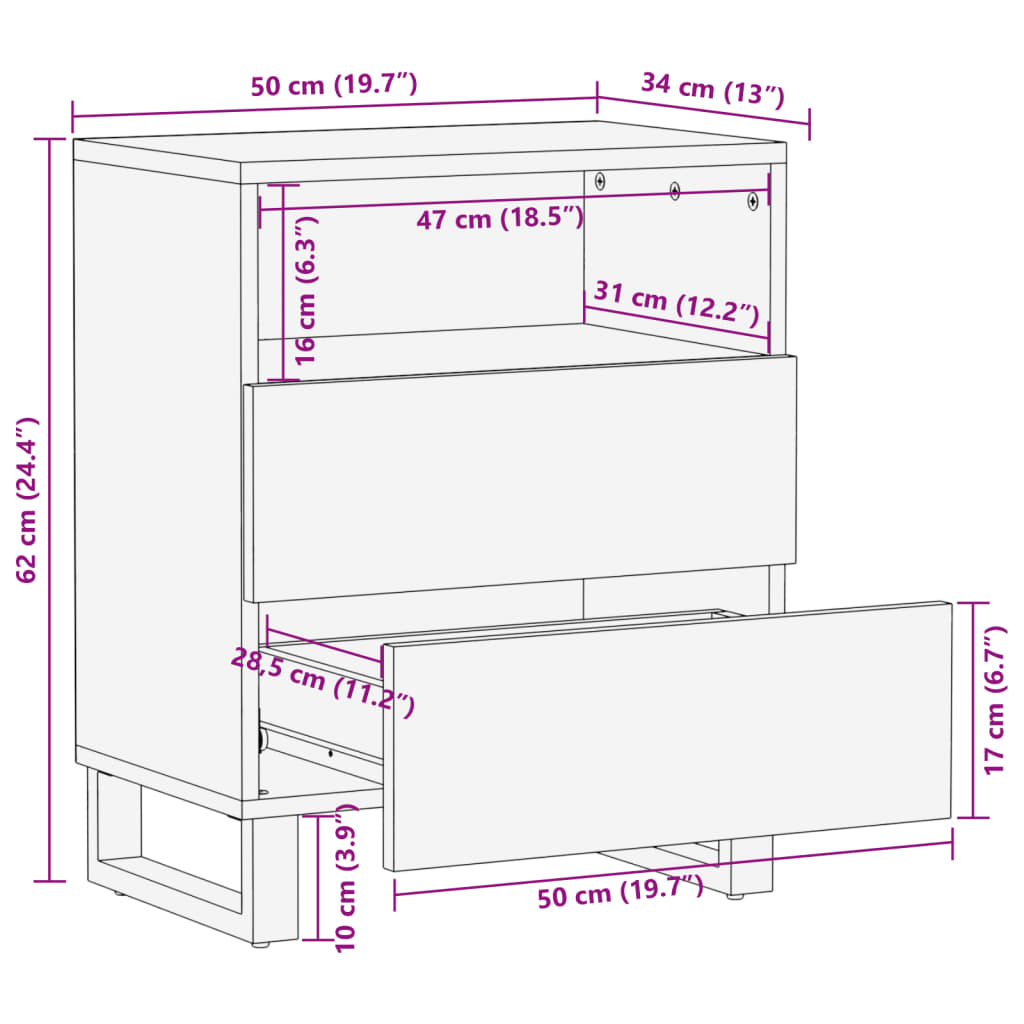 vidaXL Mesita de noche madera maciza de acacia 50x34x62 cm