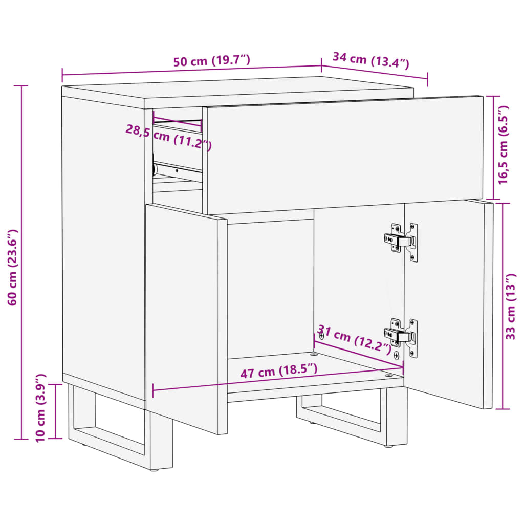 vidaXL Mesita de noche madera maciza mango marrón 50x34x60 cm