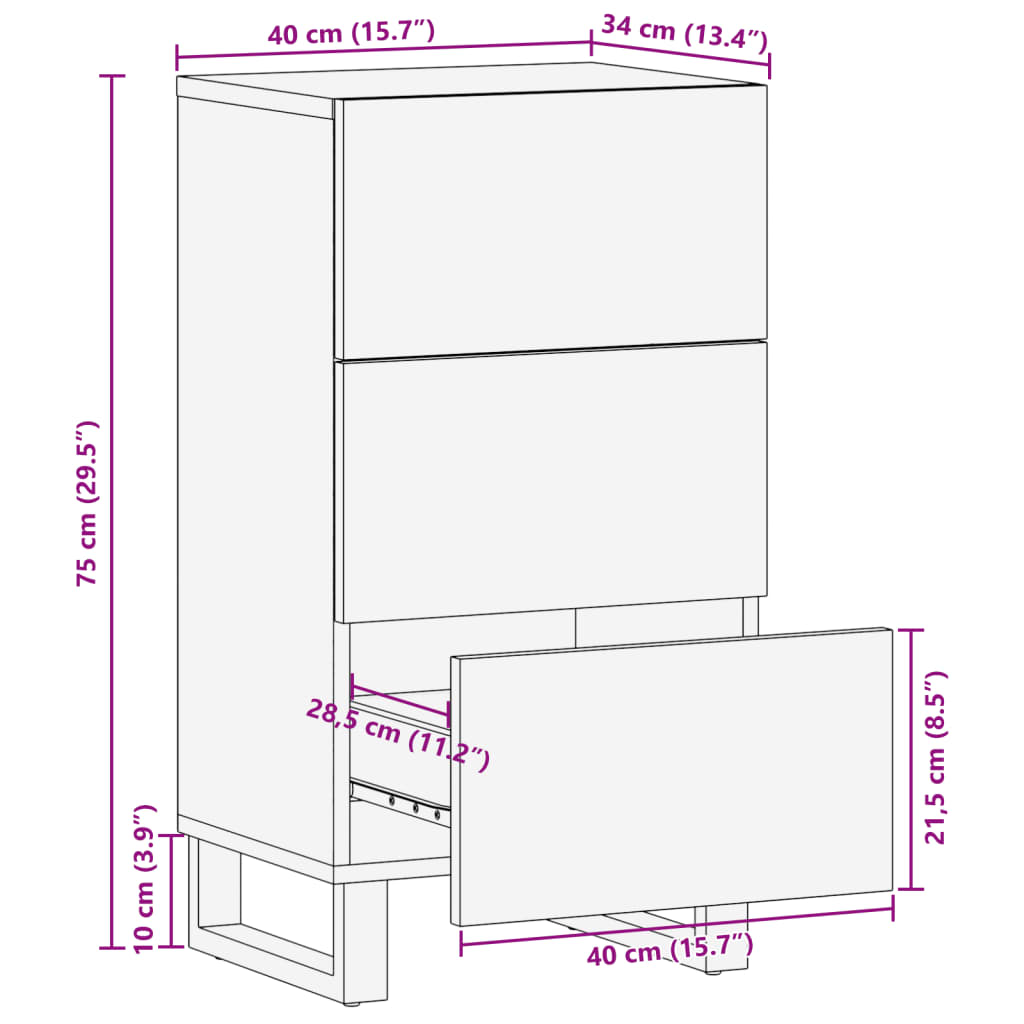 vidaXL Aparador de madera maciza de mango rugosa 40x34x75 cm