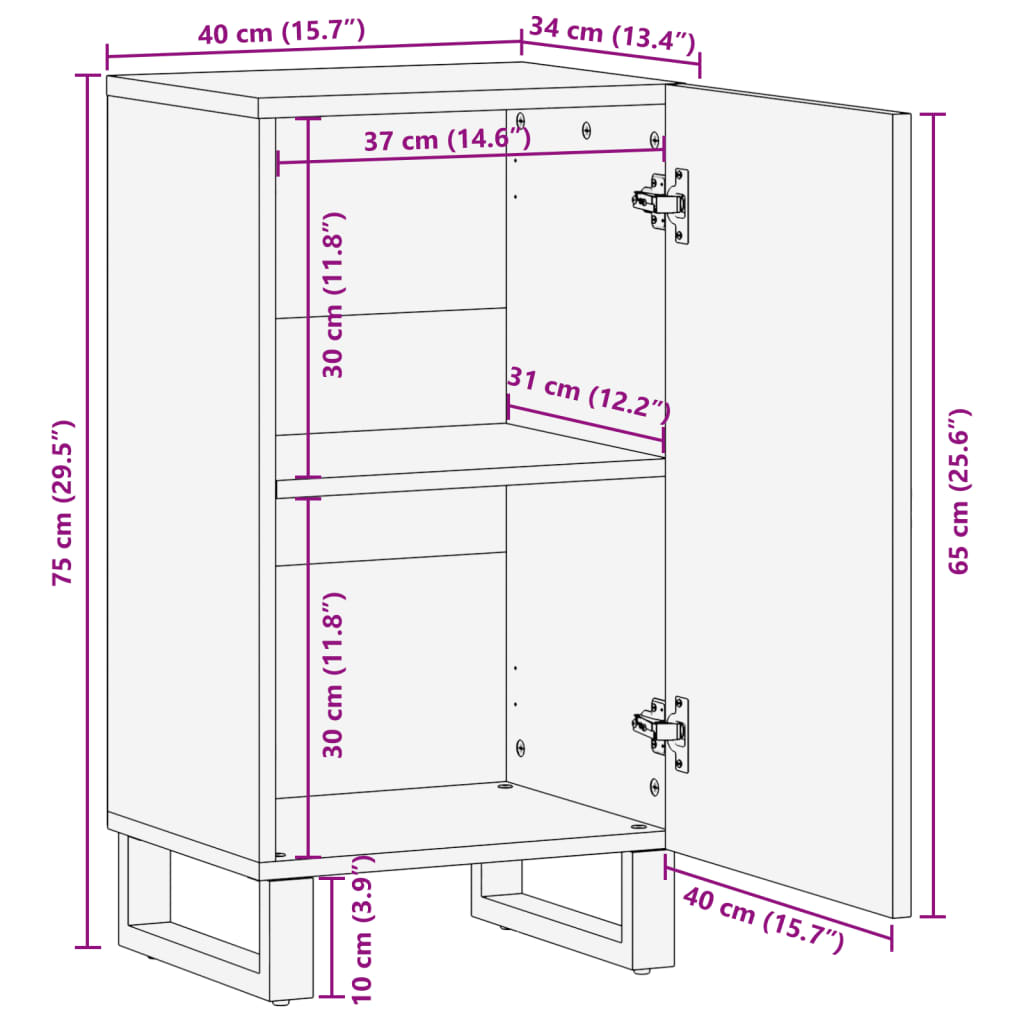 vidaXL Aparador de madera maciza de mango rugosa 40x34x75 cm