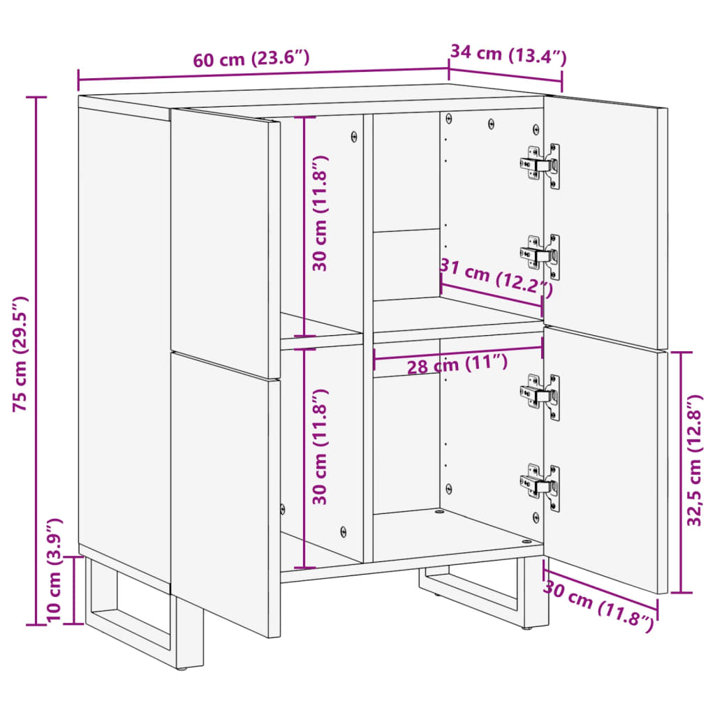 vidaXL Aparador de madera maciza acacia 60x34x75 cm