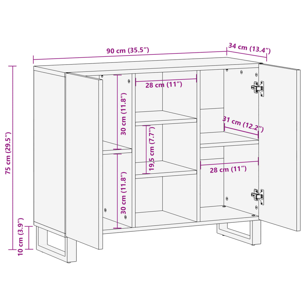 vidaXL Aparador de madera maciza acacia 90x34x75 cm