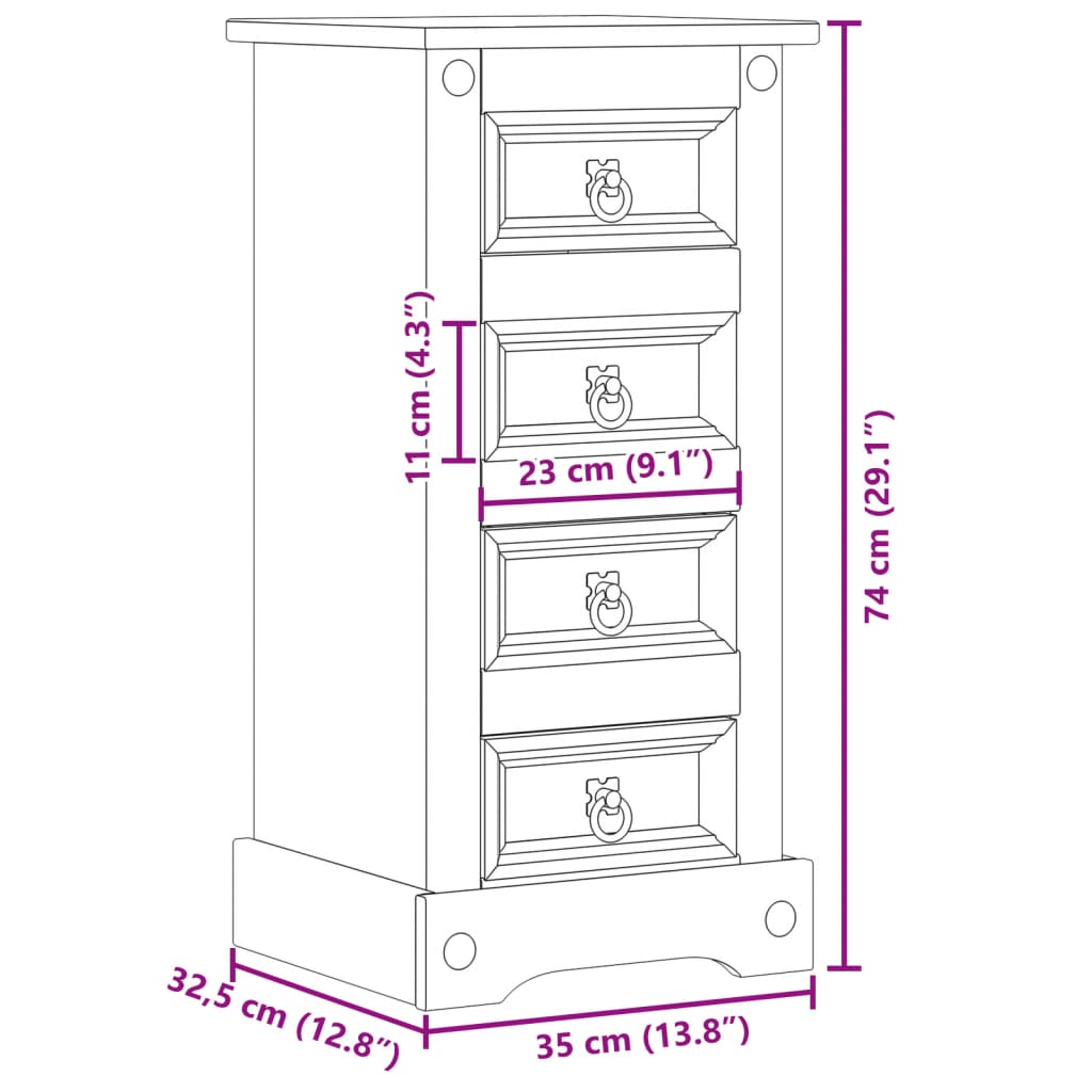 vidaXL Mesita de noche Corona madera maciza de pino 35x32,5x74 cm