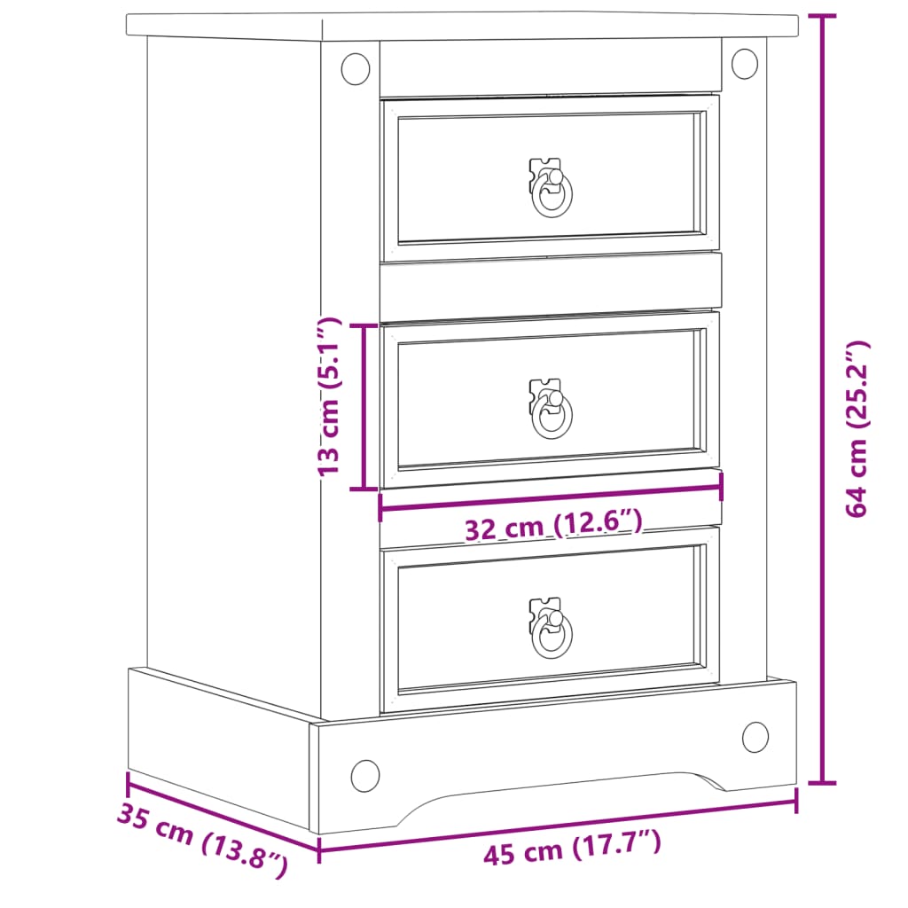 vidaXL Mesita de noche Corona madera maciza de pino 45x35x64 cm