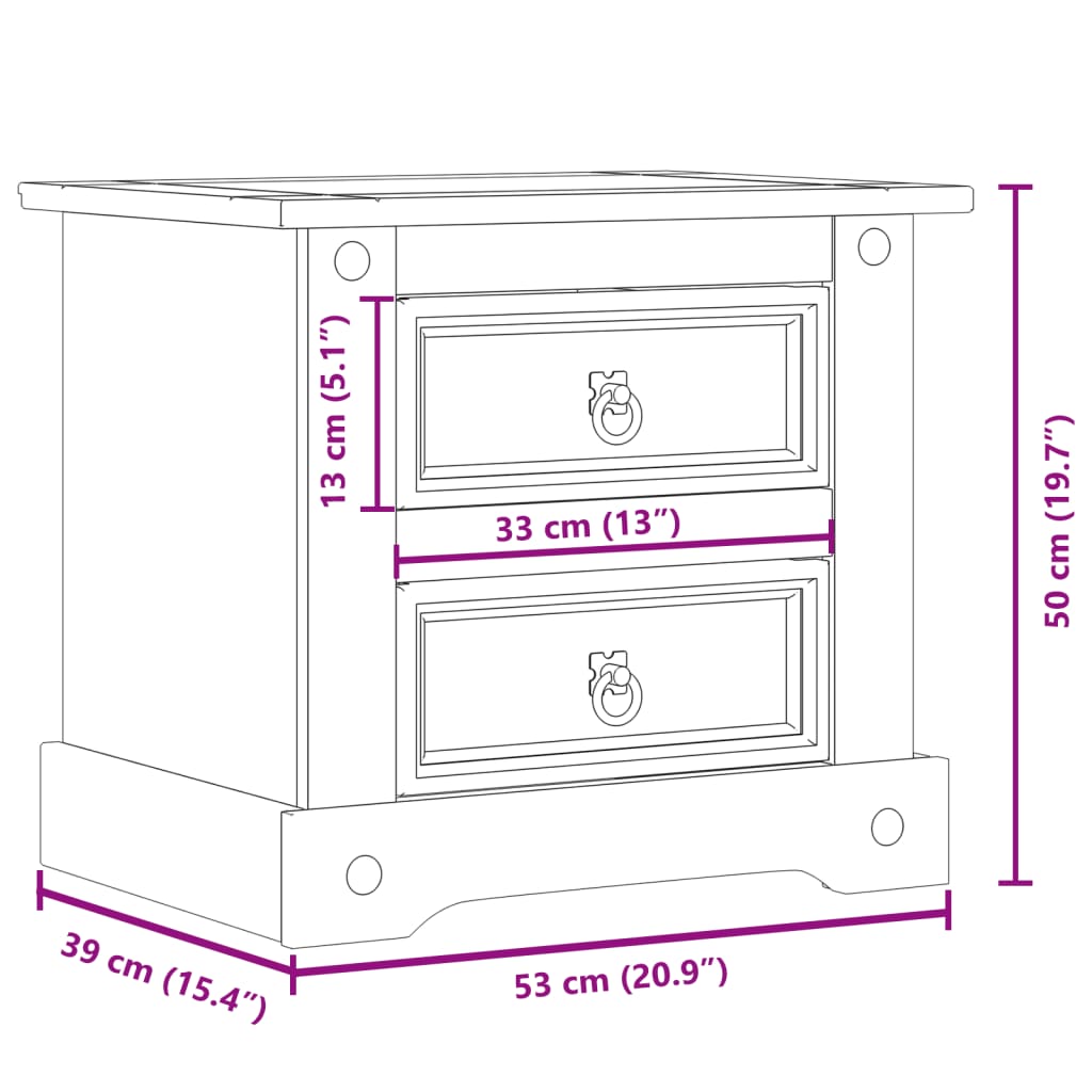 vidaXL Mesita de noche Corona madera maciza de pino 53x39x50 cm