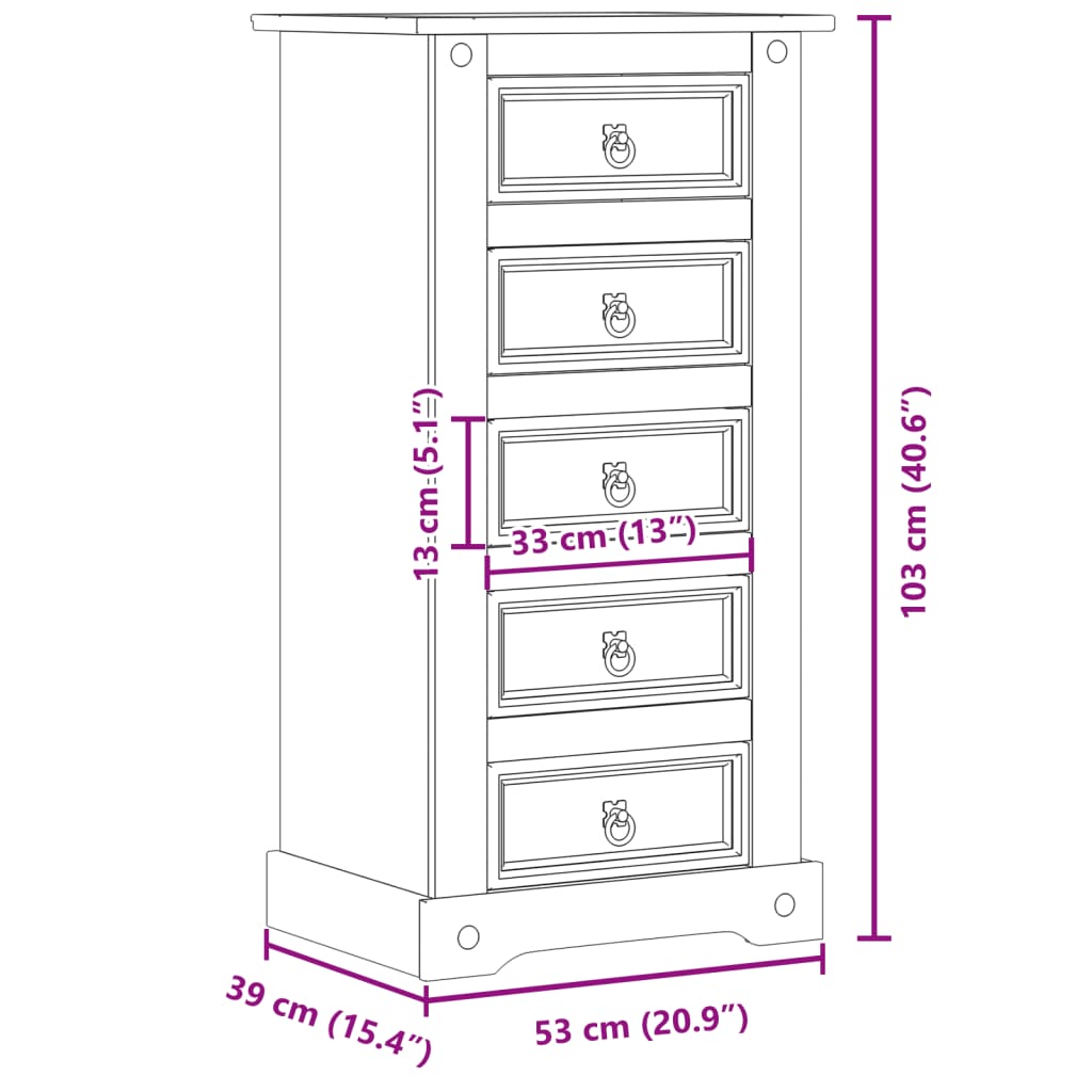 vidaXL Mesita de noche Corona madera maciza de pino 53x39x103 cm