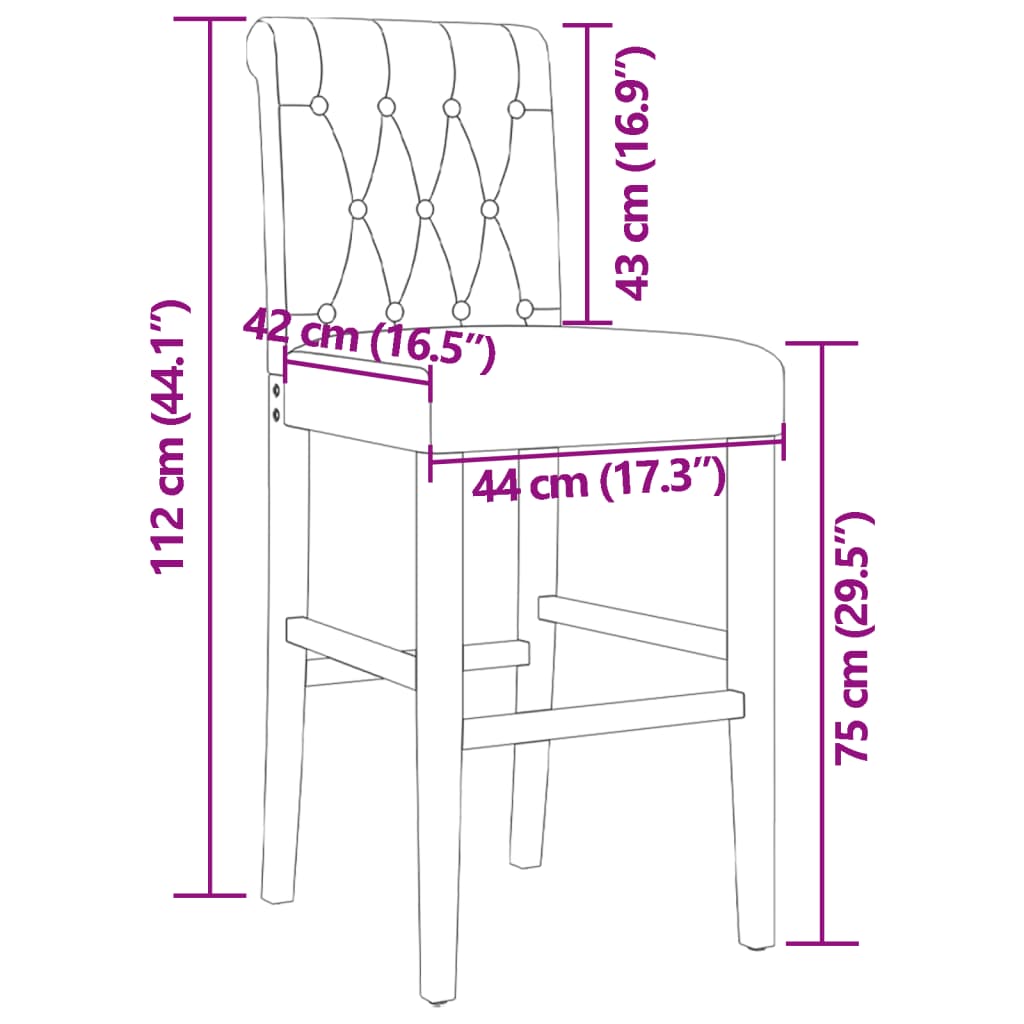 vidaXL Taburetes altos 2 uds madera maciza de caucho y tela