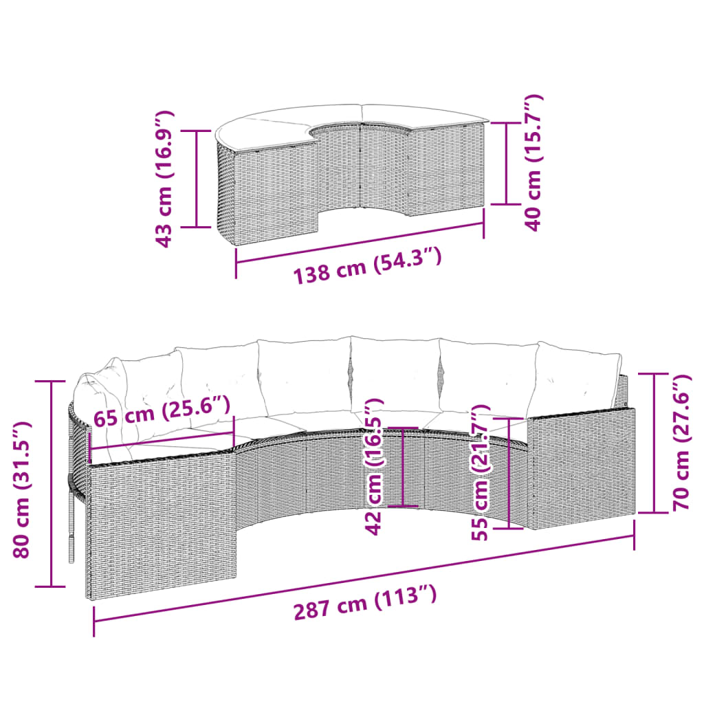 vidaXL Sofá de jardín semicircular 2 piezas ratán sintético gris