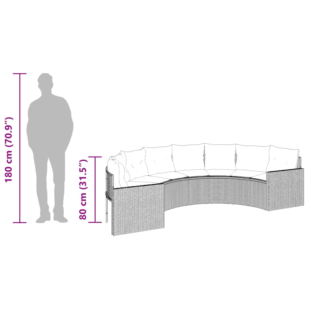 vidaXL Sofá de jardín semicircular 2 piezas ratán sintético gris