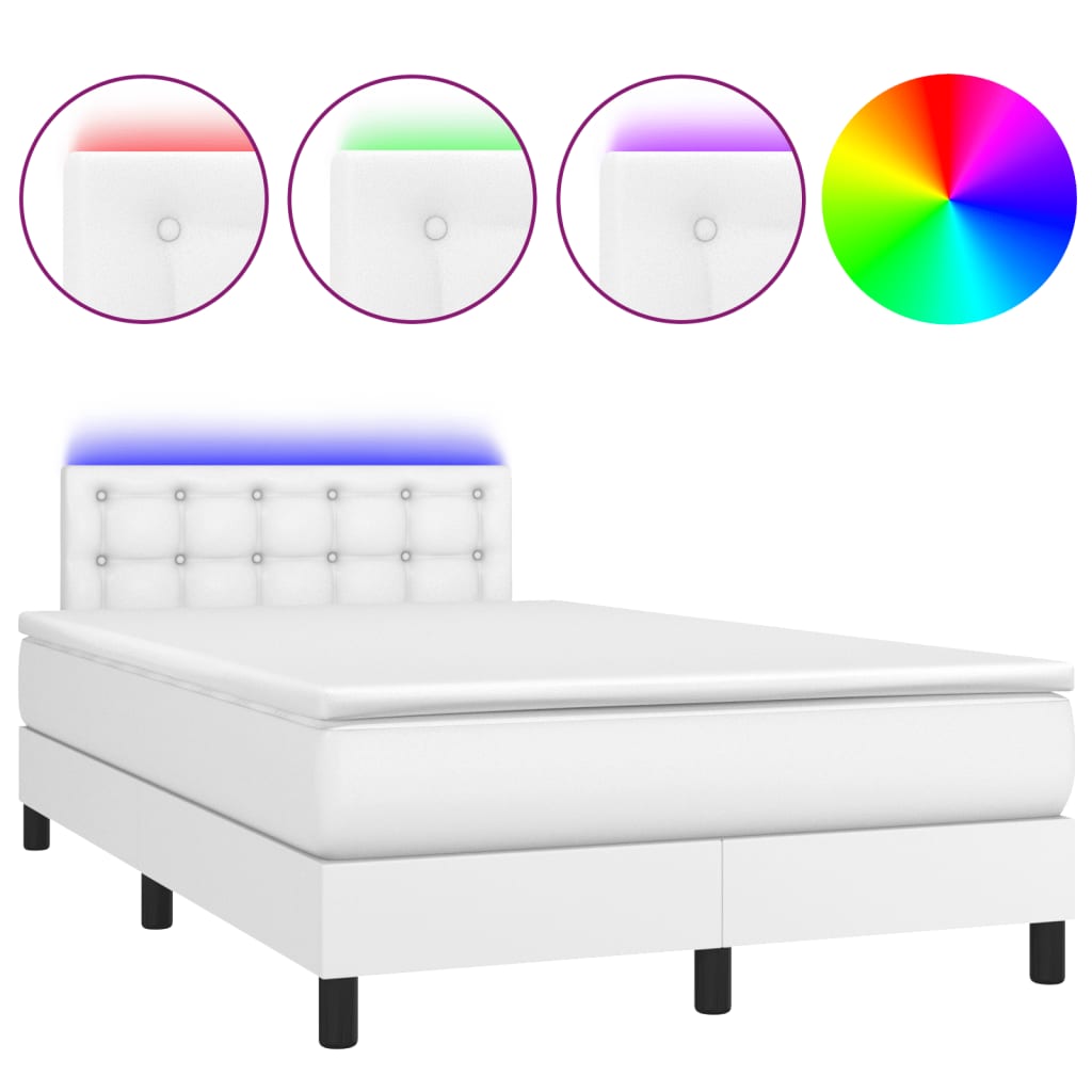 vidaXL Cama box spring colchón y LED cuero sintético blanco 120x190 cm