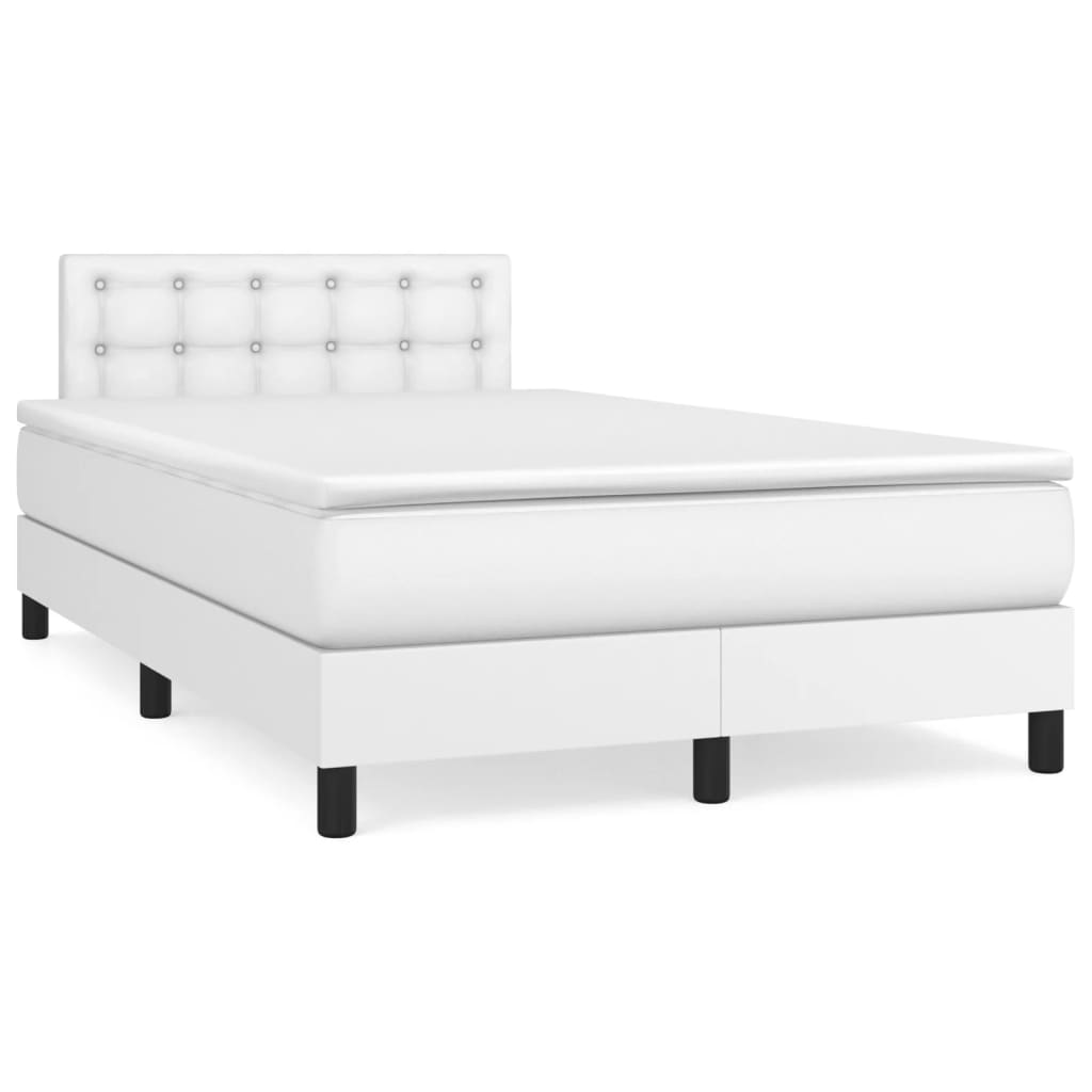 vidaXL Cama box spring colchón y LED cuero sintético blanco 120x190 cm