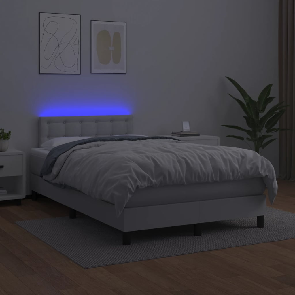 vidaXL Cama box spring colchón y LED cuero sintético blanco 120x190 cm