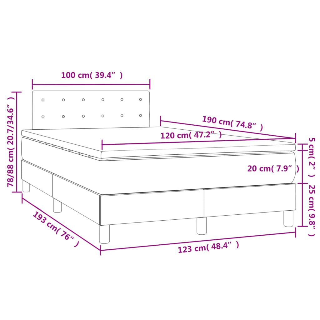 vidaXL Cama box spring colchón y LED cuero sintético blanco 120x190 cm