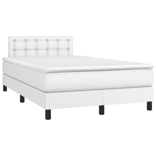 vidaXL Cama box spring colchón y LED cuero sintético blanco 120x190 cm