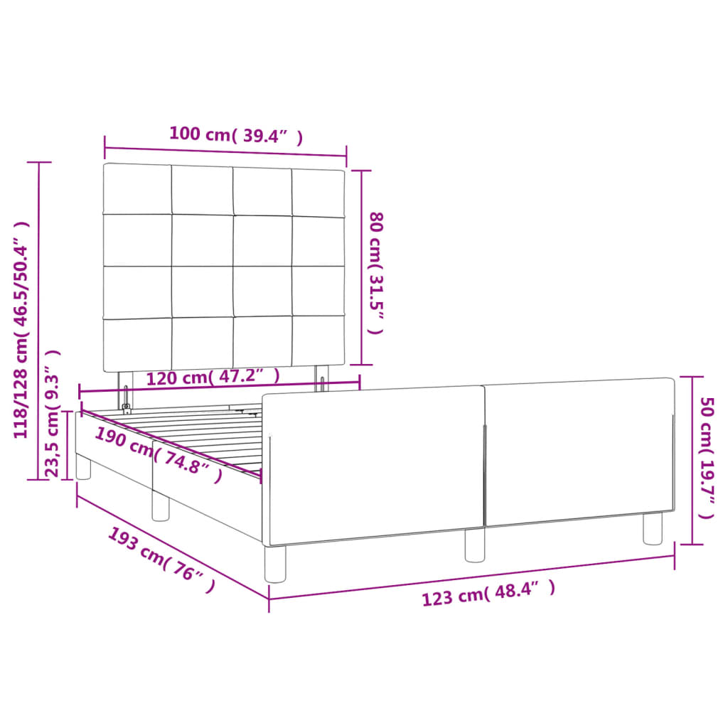 vidaXL Estructura de cama sin colchón terciopelo rosa 120x190 cm