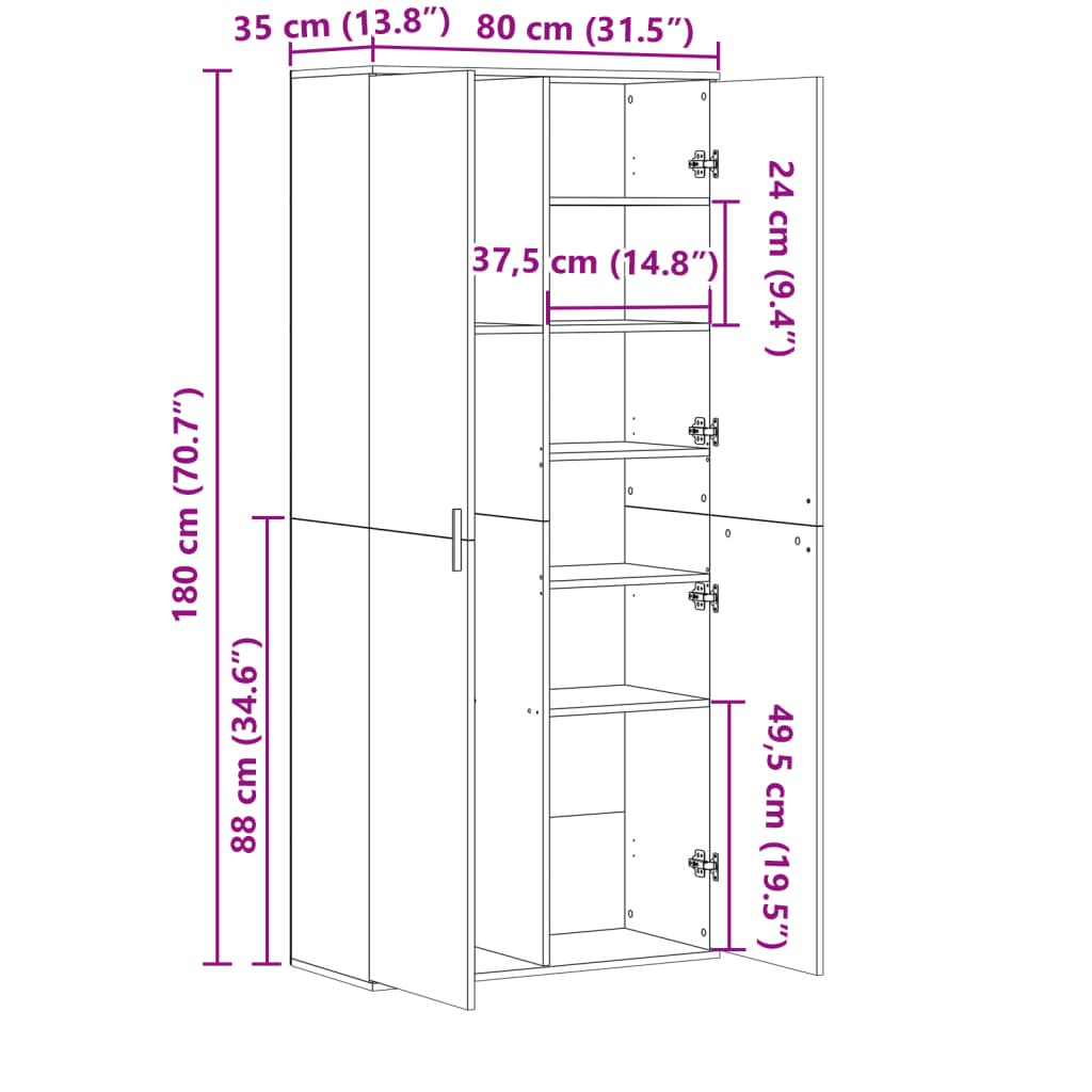 vidaXL Aparador alto madera de ingeniería roble Sonoma 80x35x180 cm