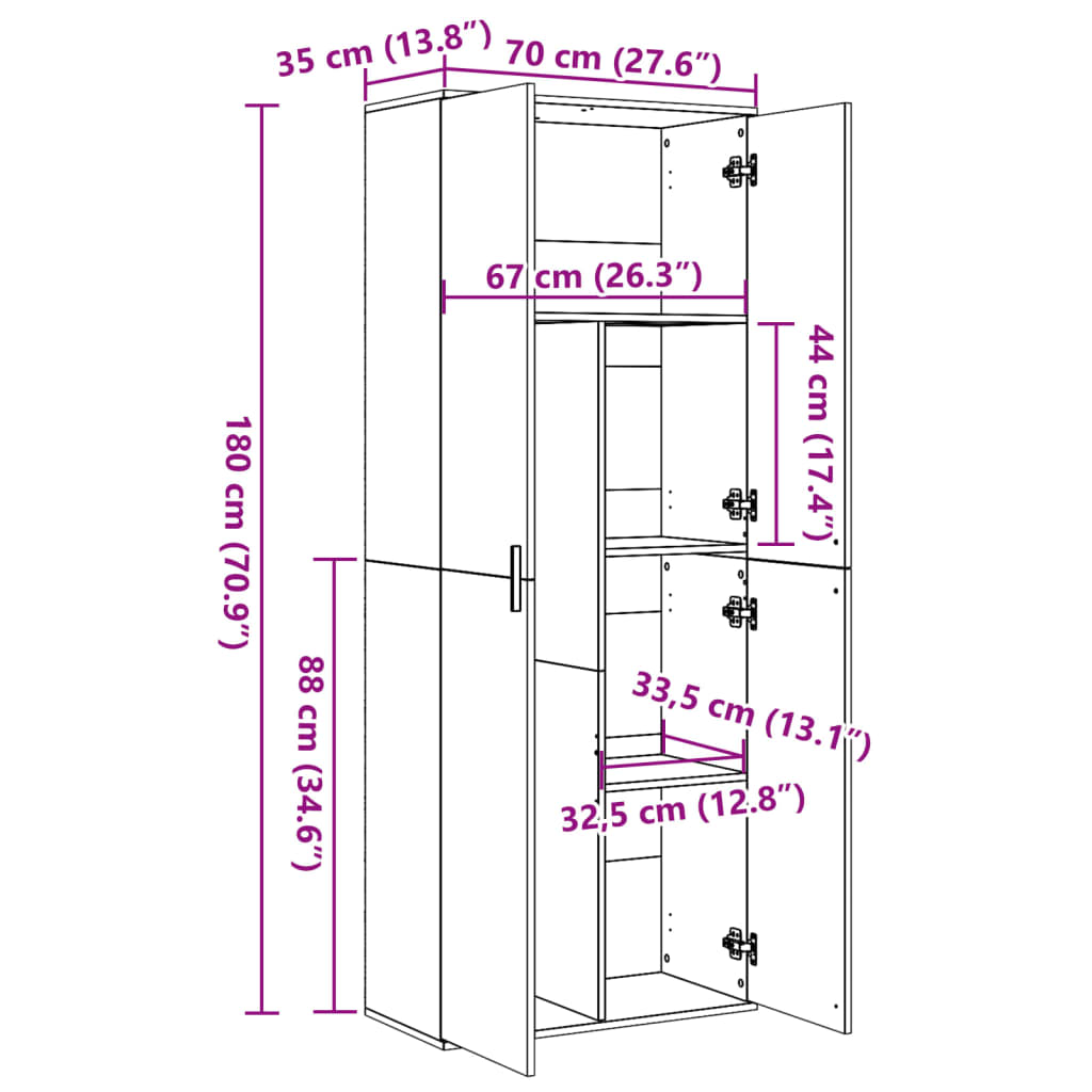 vidaXL Aparador alto madera de ingeniería marrón roble 70x35x180 cm