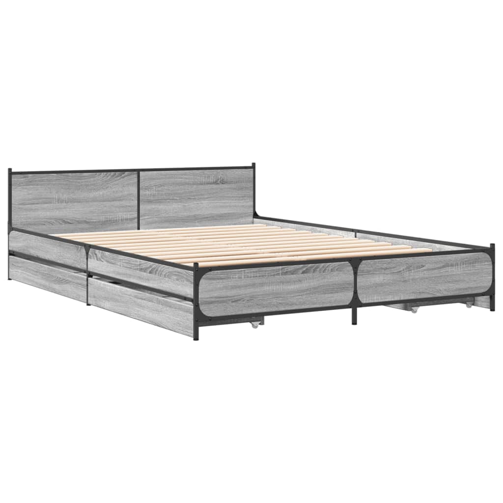 vidaXL Cama con cajones madera ingeniería gris Sonoma 150x200 cm