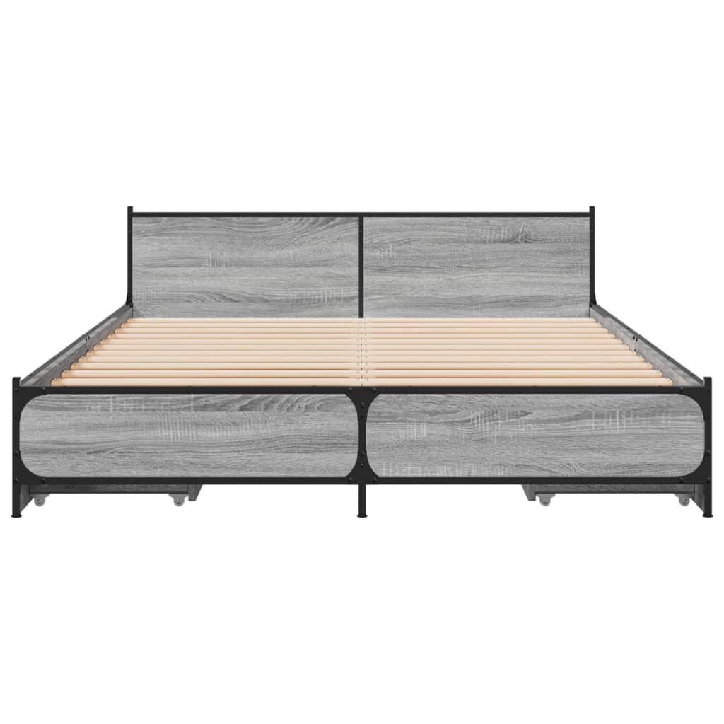 vidaXL Cama con cajones madera ingeniería gris Sonoma 150x200 cm