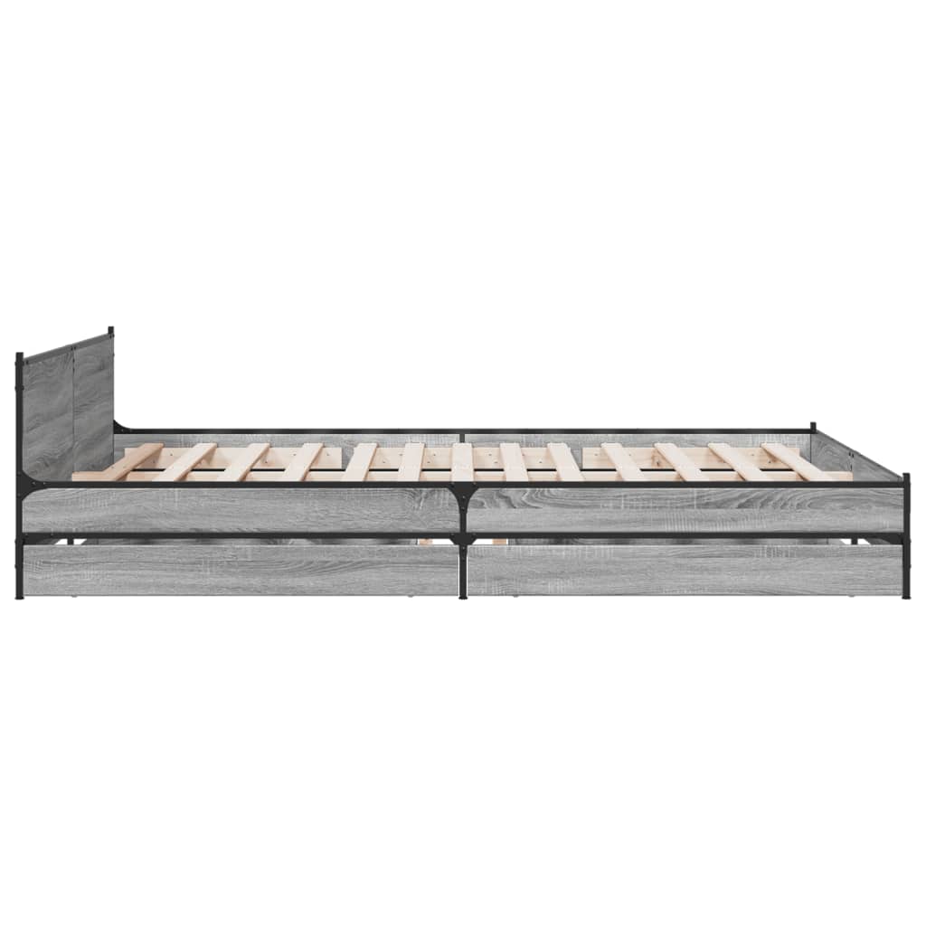 vidaXL Cama con cajones madera ingeniería gris Sonoma 150x200 cm