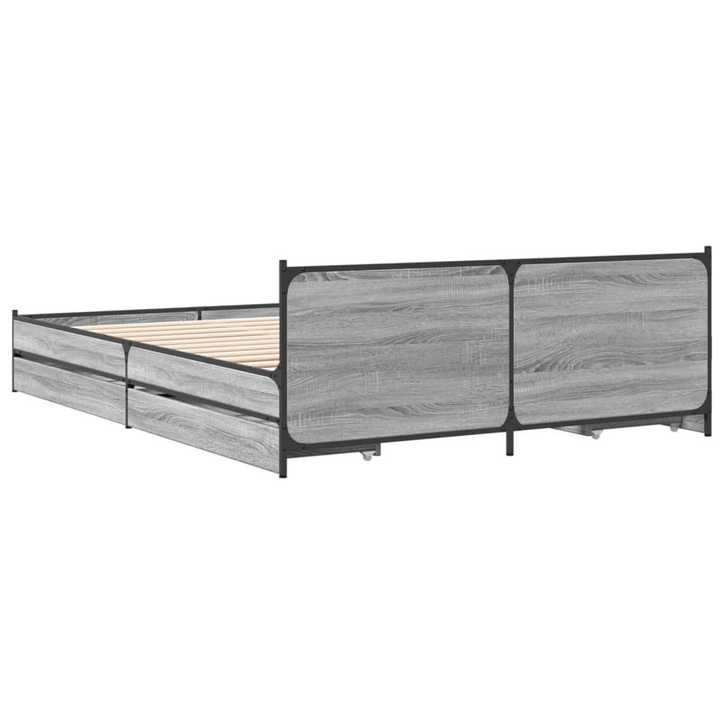 vidaXL Cama con cajones madera ingeniería gris Sonoma 150x200 cm