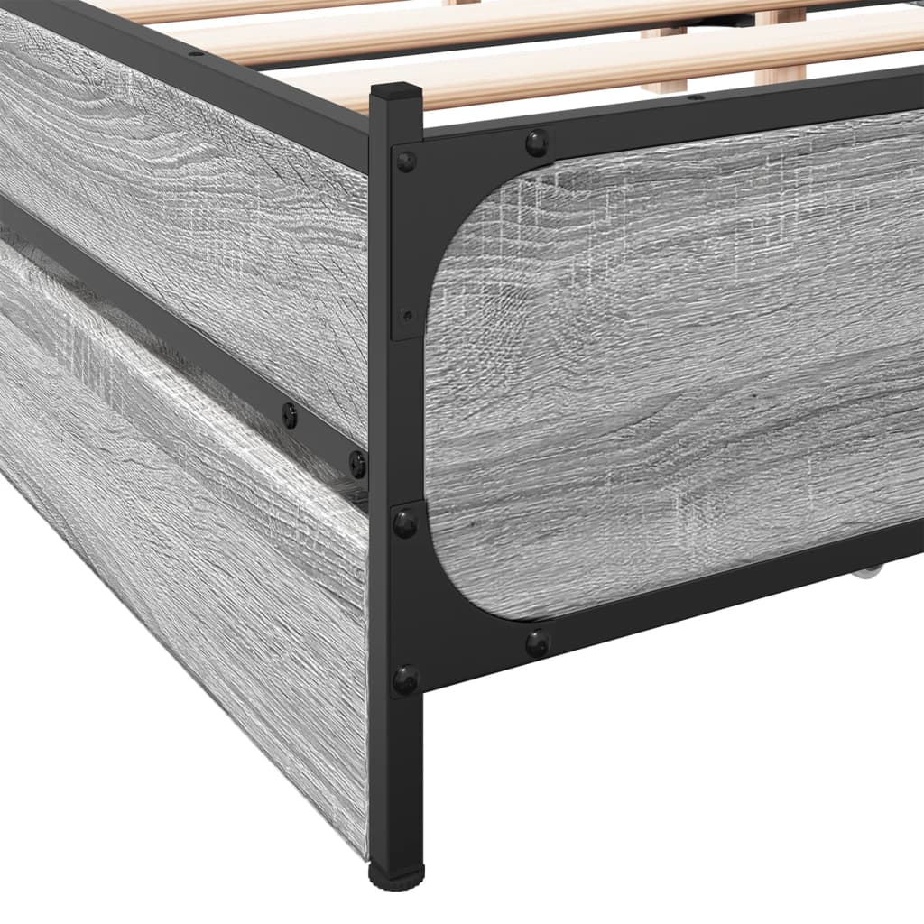 vidaXL Cama con cajones madera ingeniería gris Sonoma 150x200 cm