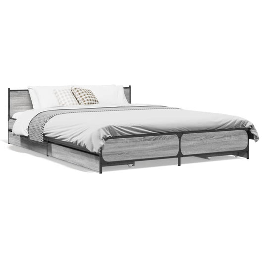 vidaXL Cama con cajones madera ingeniería gris Sonoma 150x200 cm