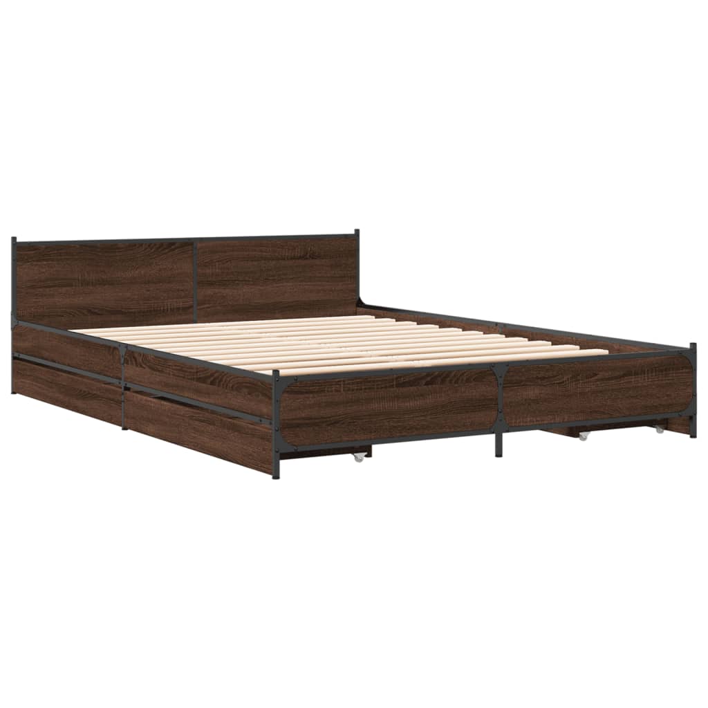 vidaXL Cama con cajones madera de ingeniería marrón roble 150x200 cm