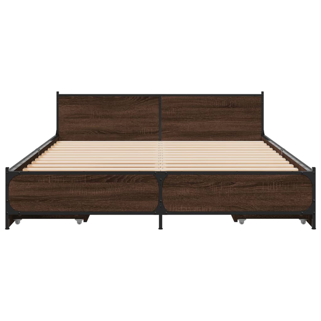 vidaXL Cama con cajones madera de ingeniería marrón roble 150x200 cm