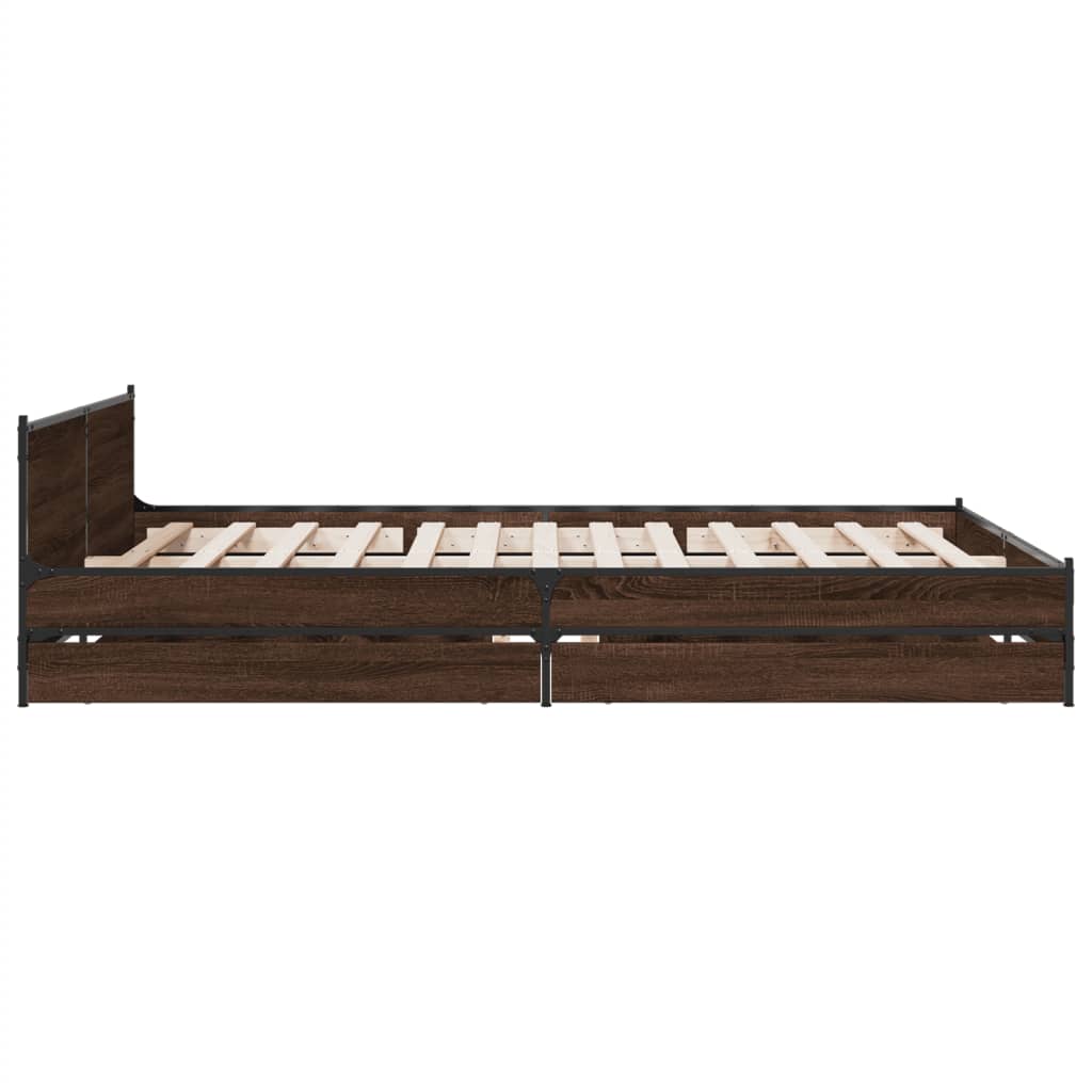 vidaXL Cama con cajones madera de ingeniería marrón roble 150x200 cm