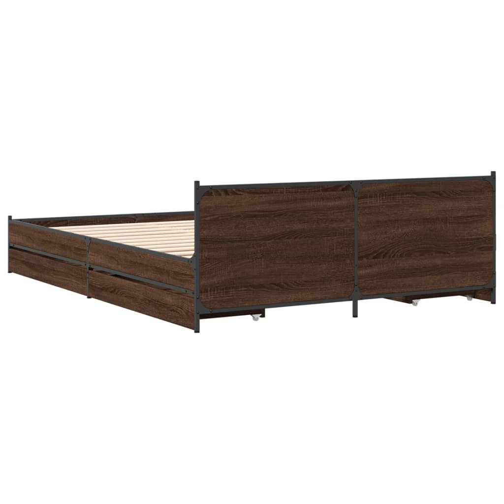 vidaXL Cama con cajones madera de ingeniería marrón roble 150x200 cm