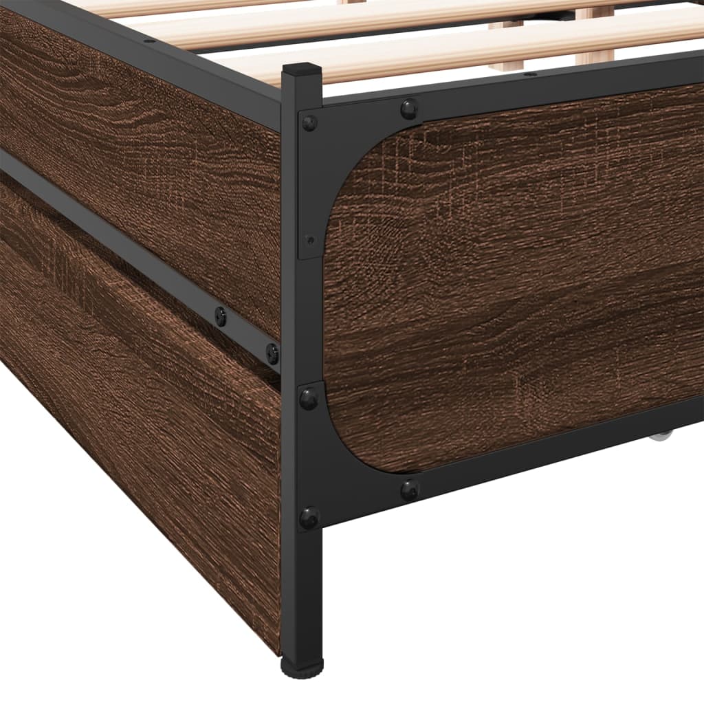 vidaXL Cama con cajones madera de ingeniería marrón roble 150x200 cm