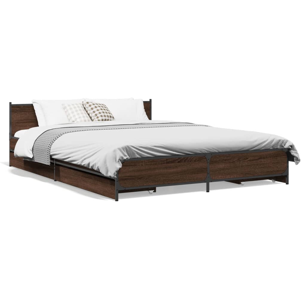 vidaXL Cama con cajones madera de ingeniería marrón roble 150x200 cm