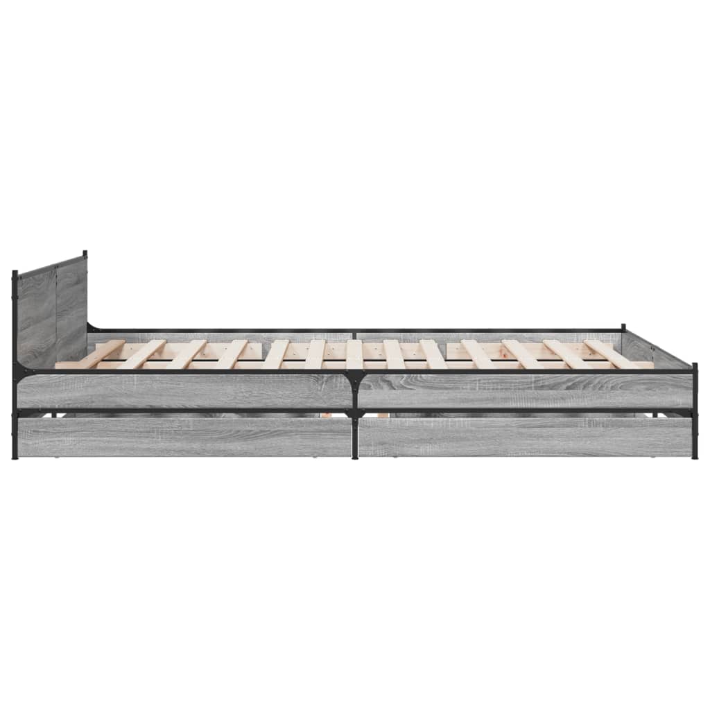 vidaXL Cama con cajones madera ingeniería gris Sonoma 140x200 cm