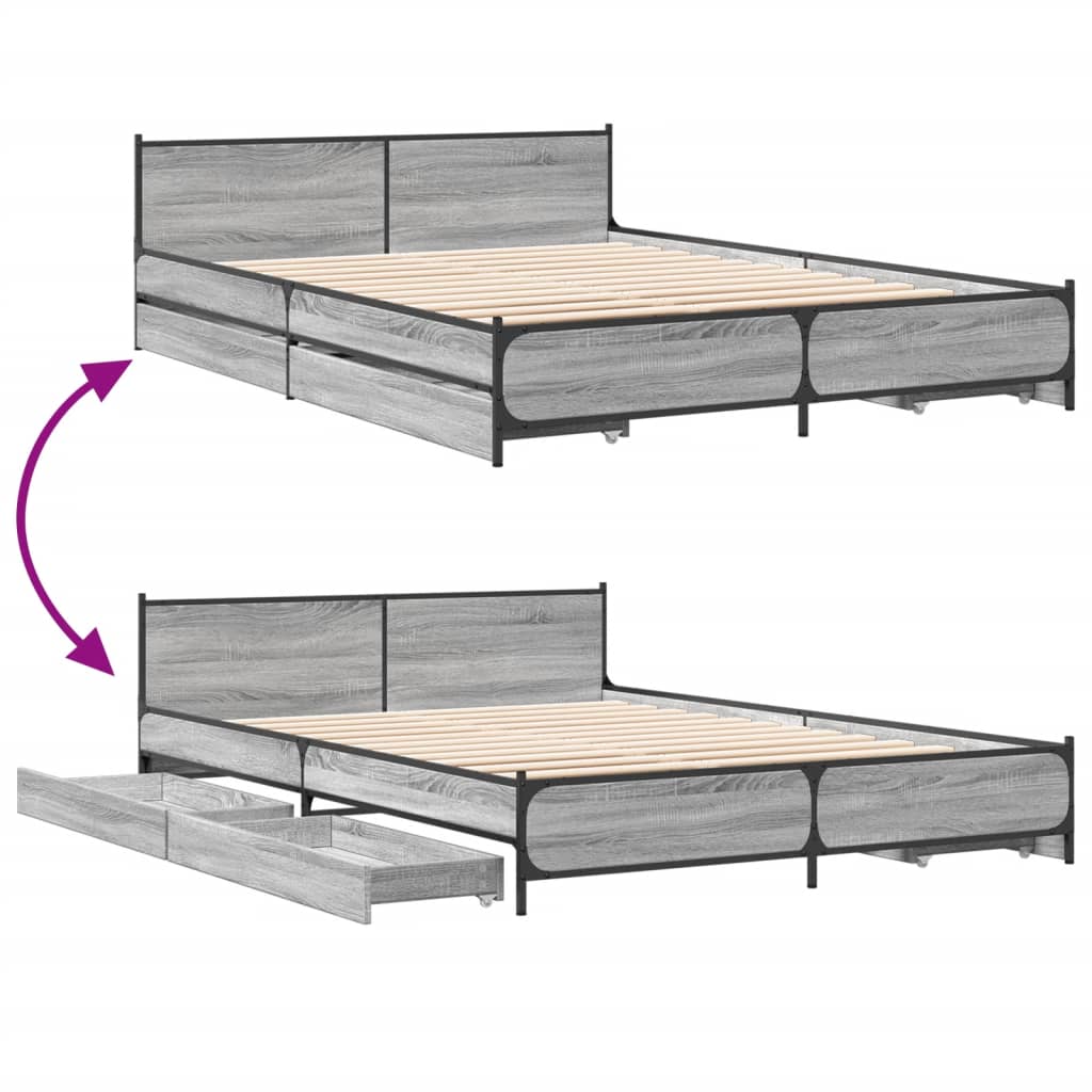 vidaXL Cama con cajones madera ingeniería gris Sonoma 140x200 cm