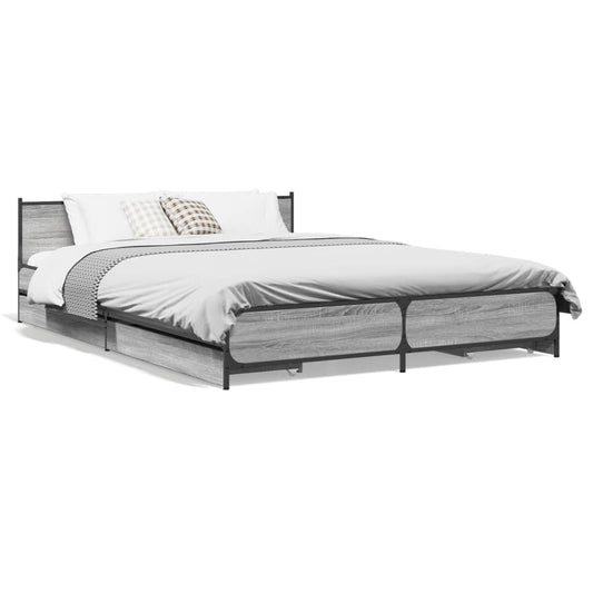 vidaXL Cama con cajones madera ingeniería gris Sonoma 140x200 cm