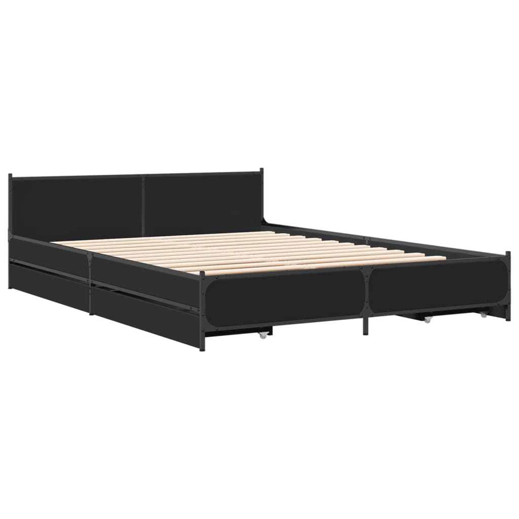 vidaXL Cama con cajones madera de ingeniería negro 120x200 cm