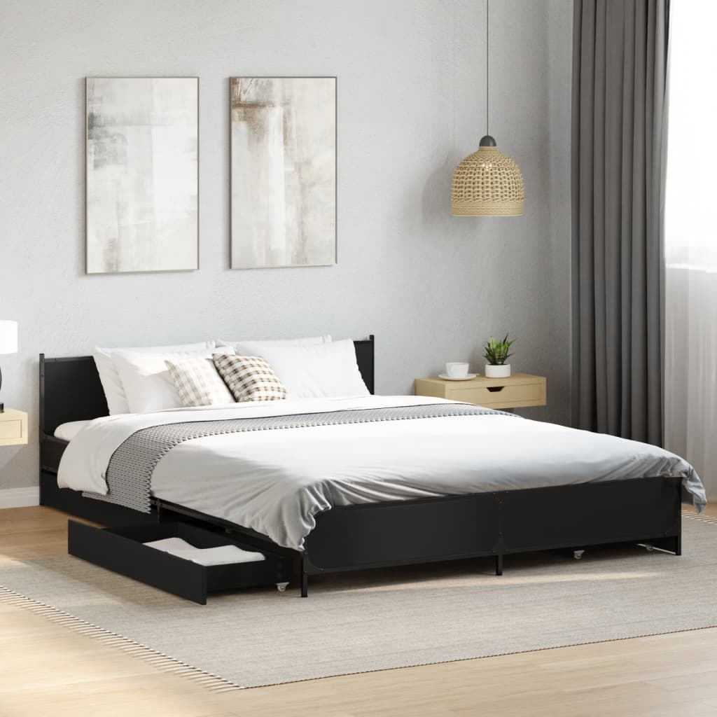 vidaXL Cama con cajones madera de ingeniería negro 120x200 cm