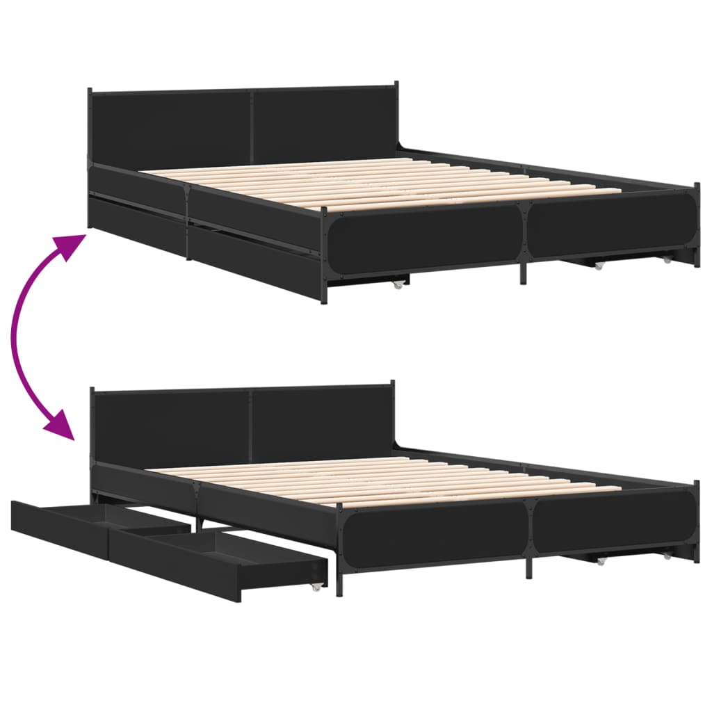 vidaXL Cama con cajones madera de ingeniería negro 120x200 cm