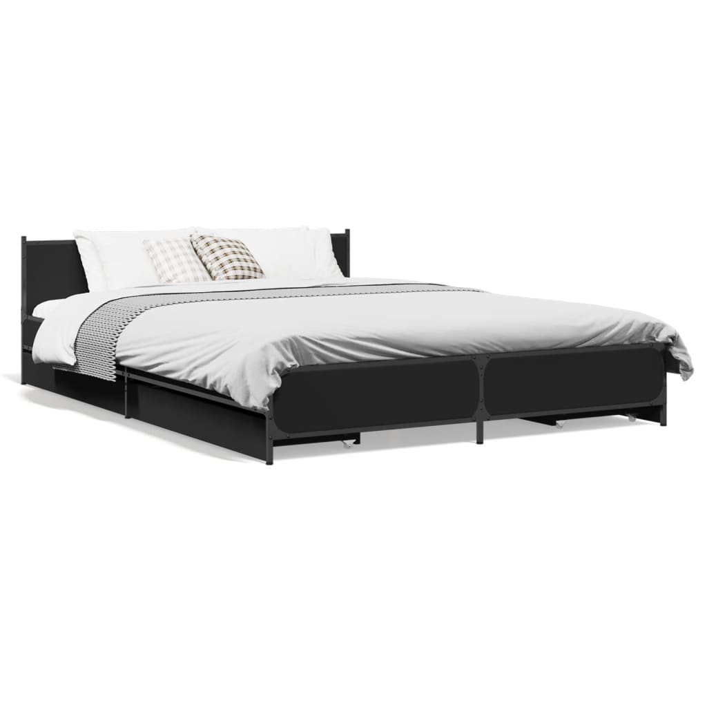 vidaXL Cama con cajones madera de ingeniería negro 120x200 cm