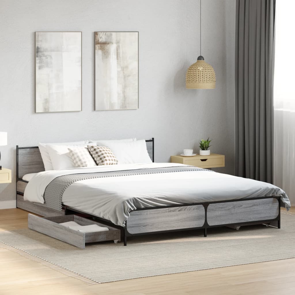 vidaXL Cama con cajones madera ingeniería gris Sonoma 120x200 cm