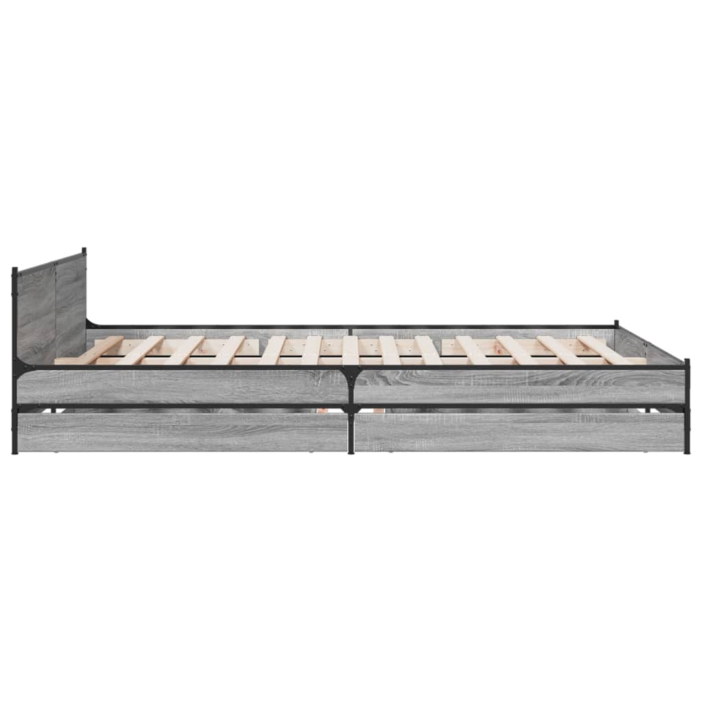 vidaXL Cama con cajones madera ingeniería gris Sonoma 120x200 cm