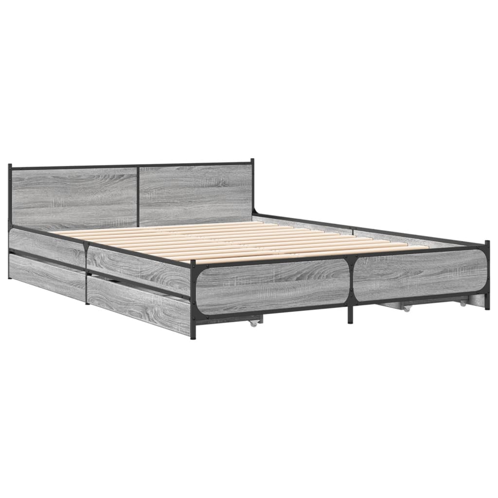 vidaXL Cama con cajones madera de ingeniería gris Sonoma 135x190 cm