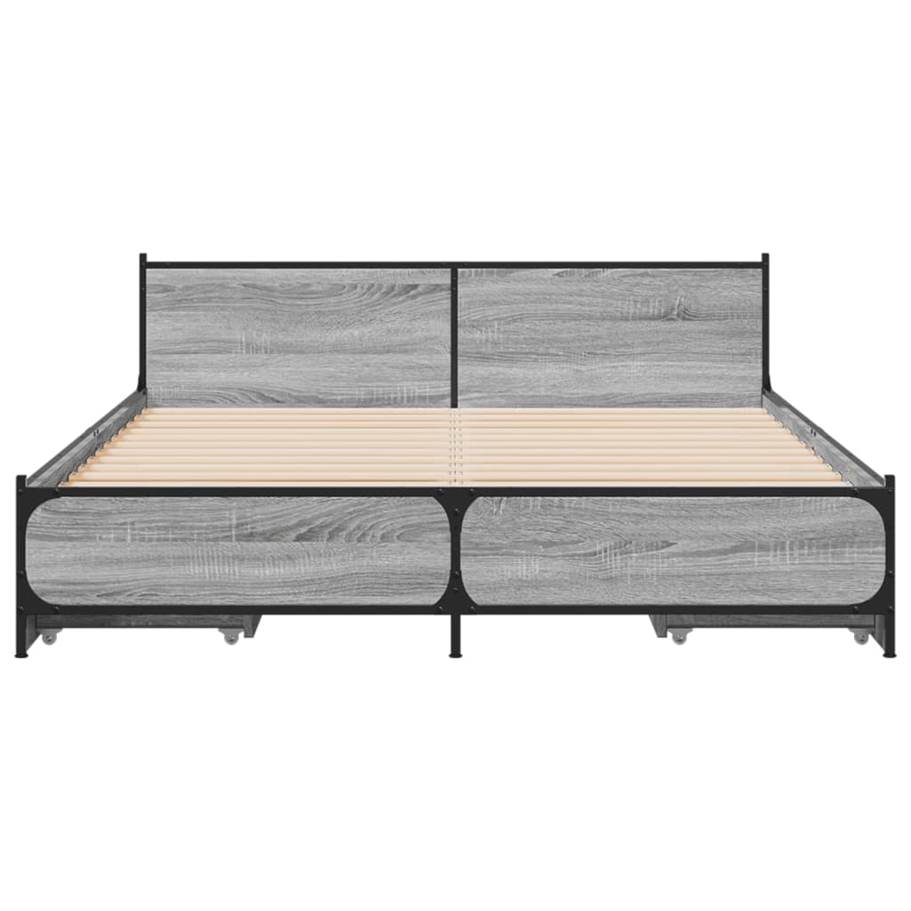 vidaXL Cama con cajones madera de ingeniería gris Sonoma 135x190 cm