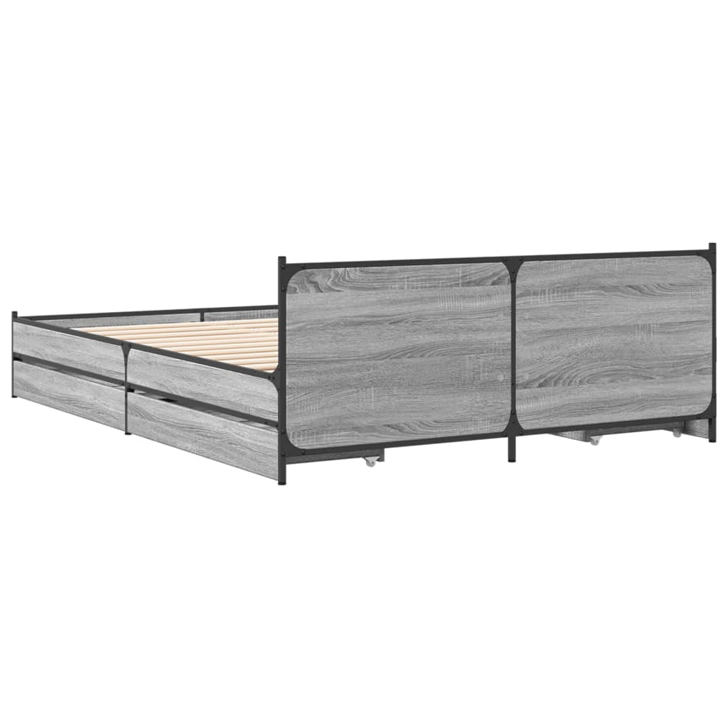 vidaXL Cama con cajones madera de ingeniería gris Sonoma 135x190 cm