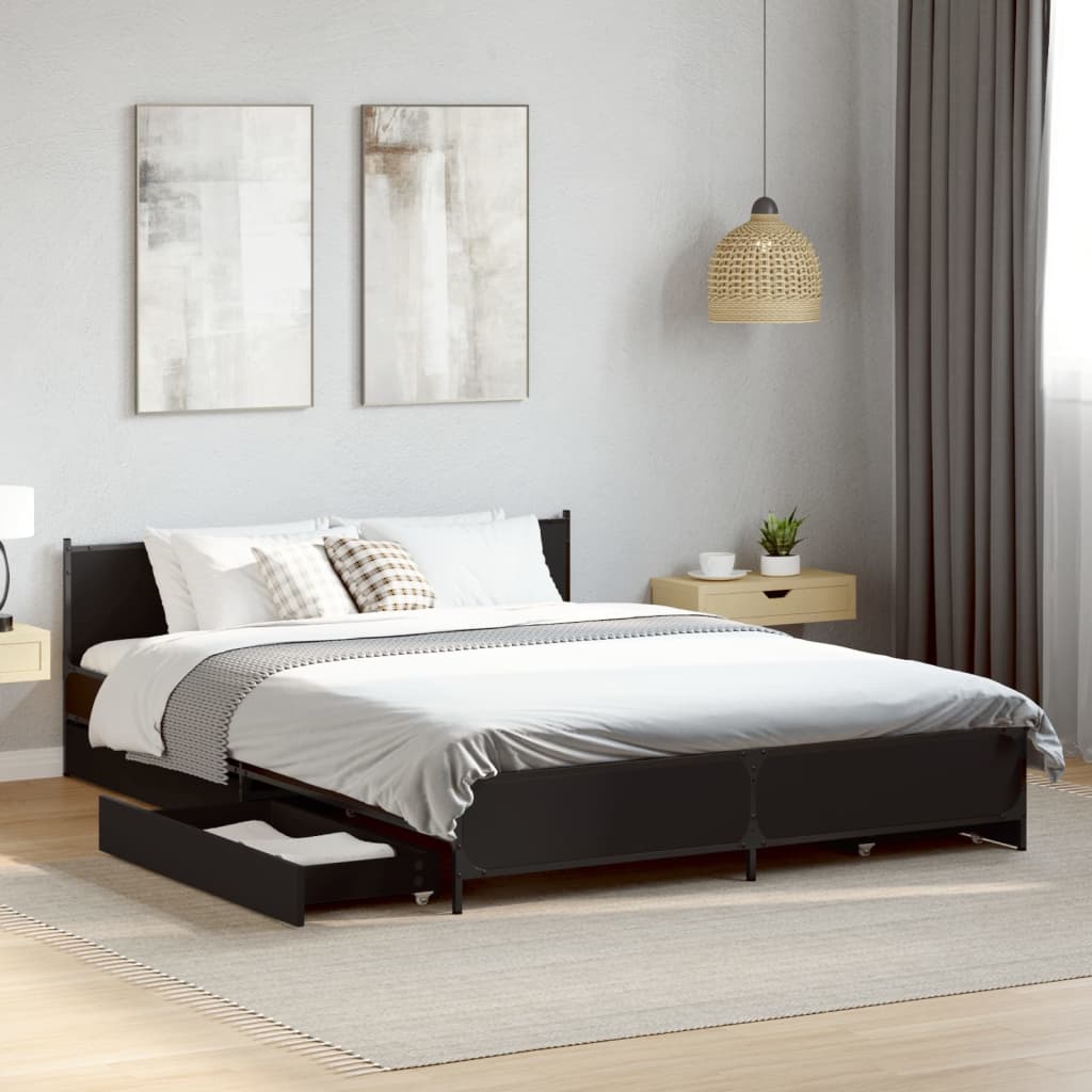 vidaXL Cama con cajones madera de ingeniería negro 120x190 cm