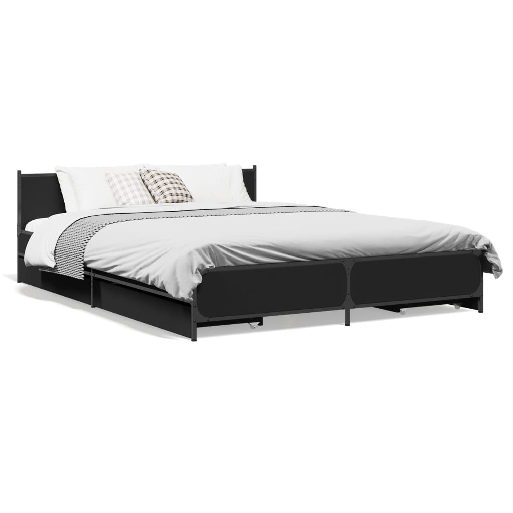 vidaXL Cama con cajones madera de ingeniería negro 120x190 cm