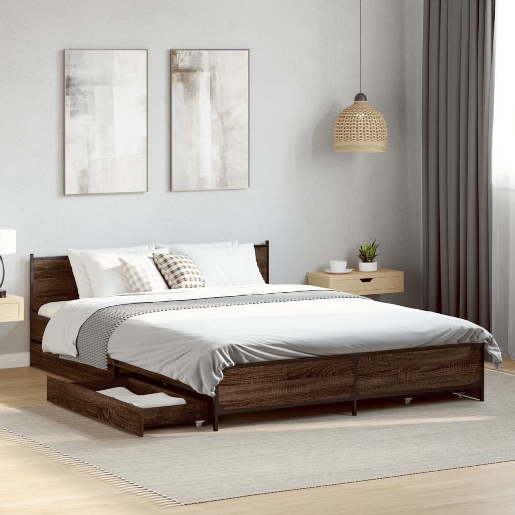 vidaXL Cama con cajones madera de ingeniería marrón roble 120x190 cm